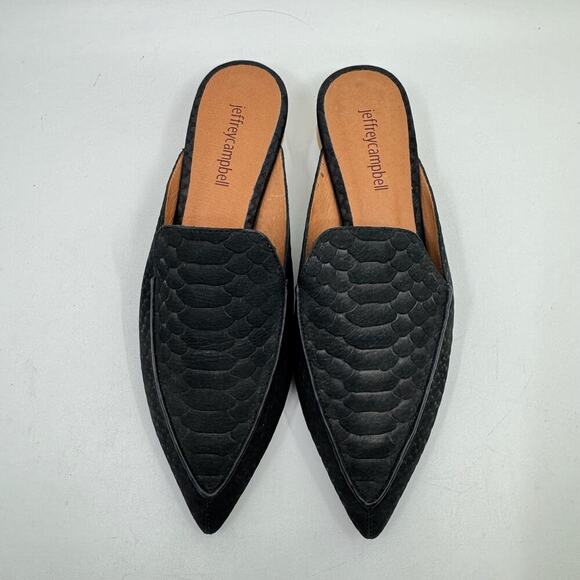 JEFFREY CAMPBELL Vionit Pointed Toe Leather Snakeskin Wood Heel Mule Loafers - Picture 5 of 9